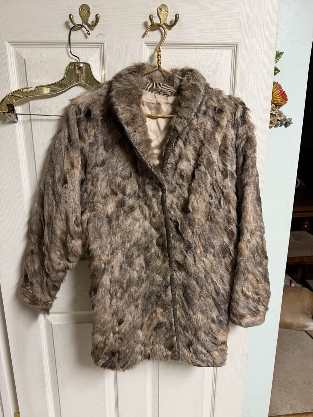 Vnt Coyote? Speckled Fur Coat 60s 70s Jacket Coat Soft Leather Trim XL 46w 30L